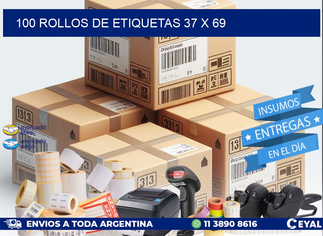 100 ROLLOS DE ETIQUETAS 37 x 69