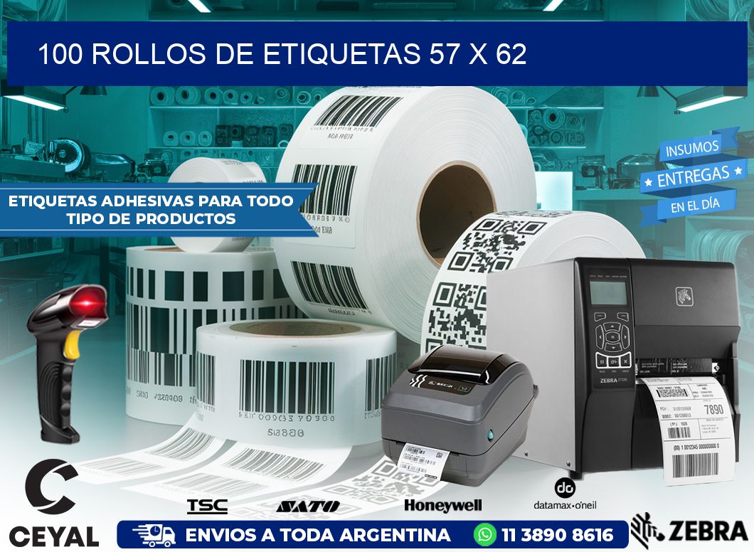 100 ROLLOS DE ETIQUETAS 57 x 62