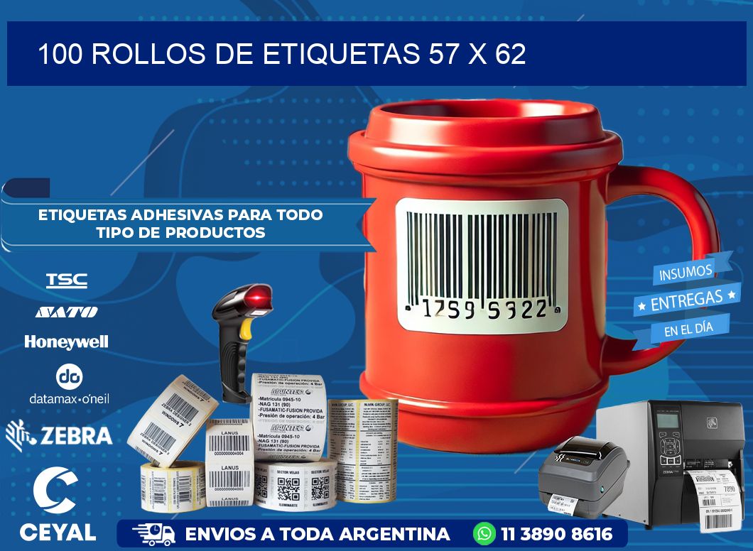 100 ROLLOS DE ETIQUETAS 57 x 62