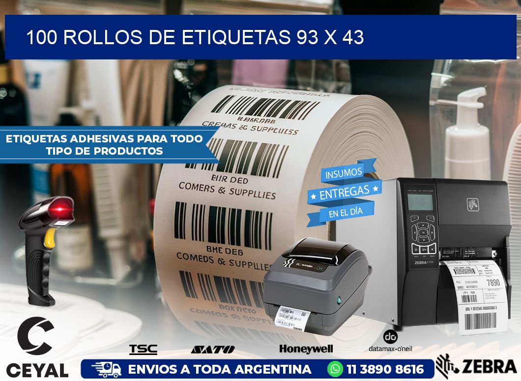 100 ROLLOS DE ETIQUETAS 93 x 43