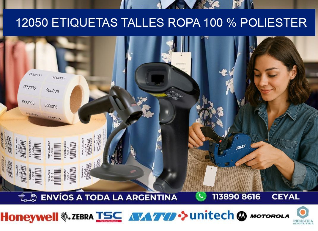 12050 ETIQUETAS TALLES ROPA 100 % POLIESTER