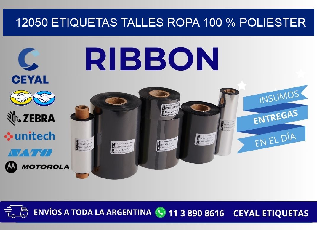 12050 ETIQUETAS TALLES ROPA 100 % POLIESTER