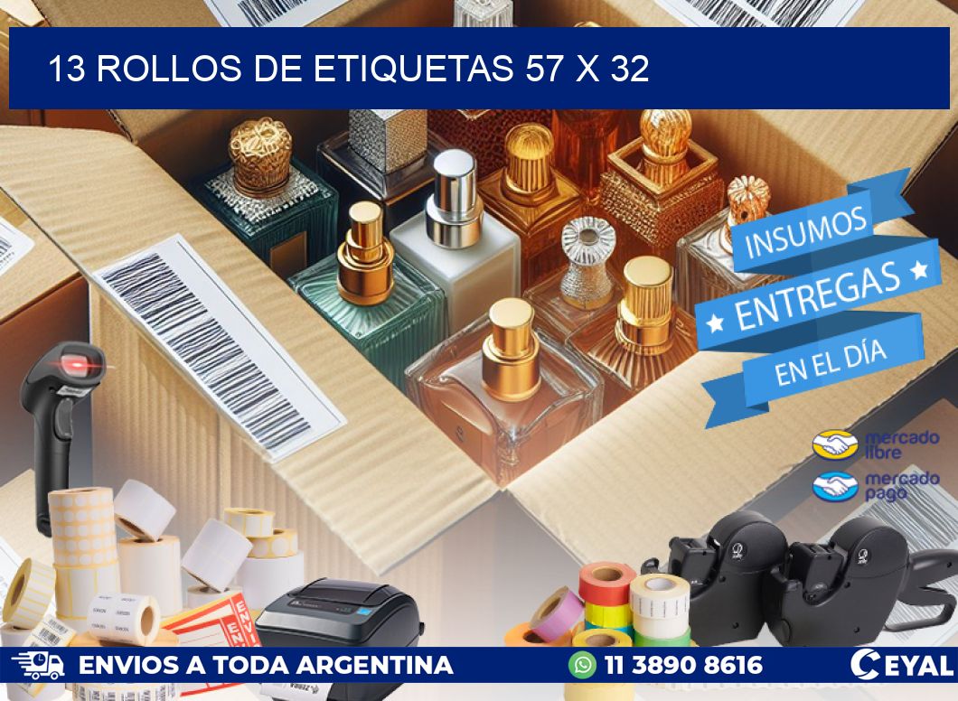 13 ROLLOS DE ETIQUETAS 57 x 32