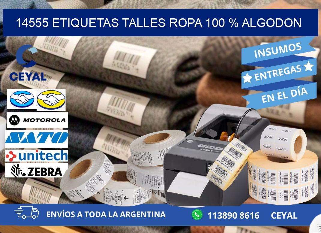 14555 ETIQUETAS TALLES ROPA 100 % ALGODON