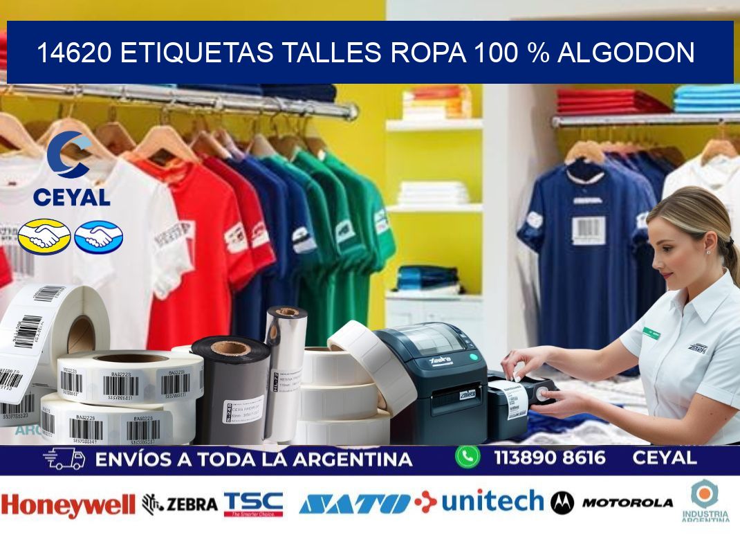 14620 ETIQUETAS TALLES ROPA 100 % ALGODON