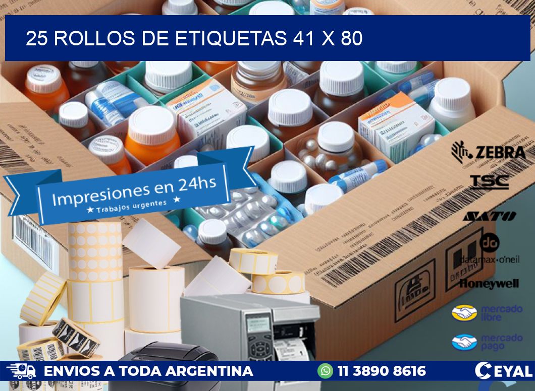25 ROLLOS DE ETIQUETAS 41 x 80
