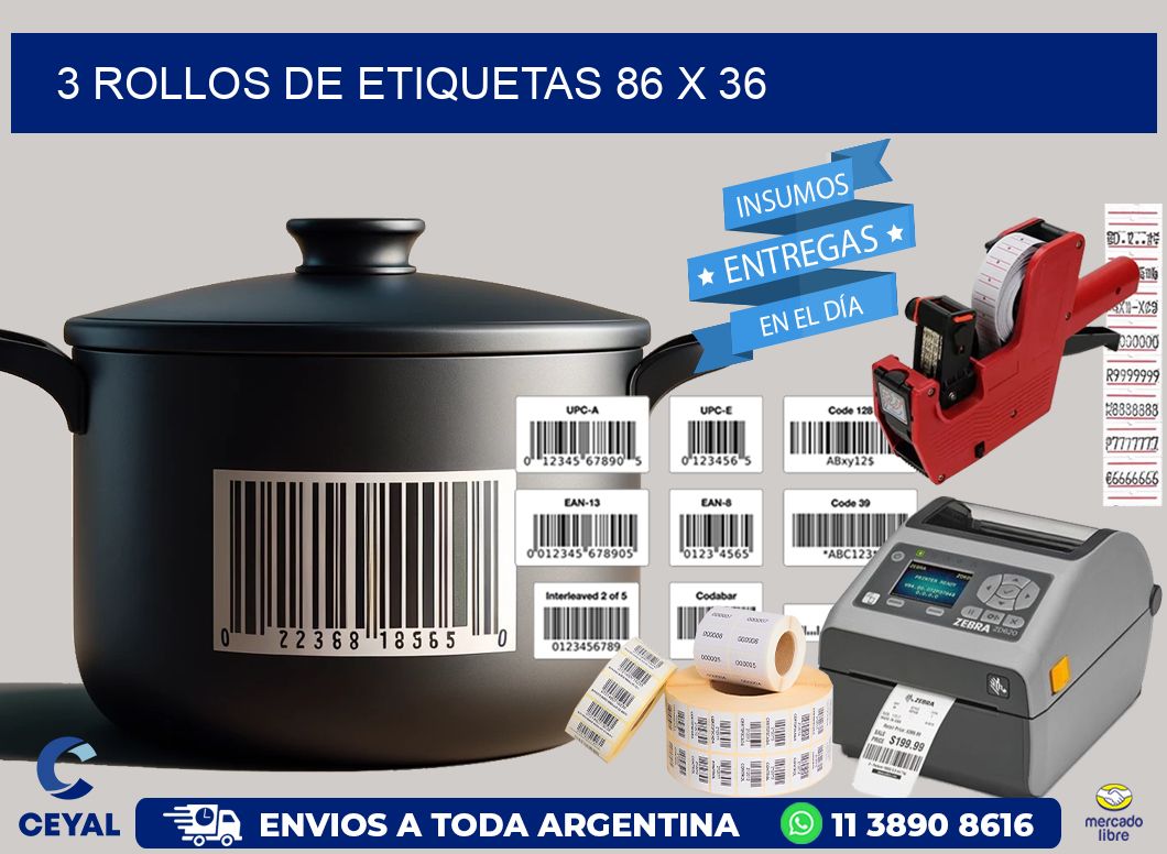 3 ROLLOS DE ETIQUETAS 86 x 36