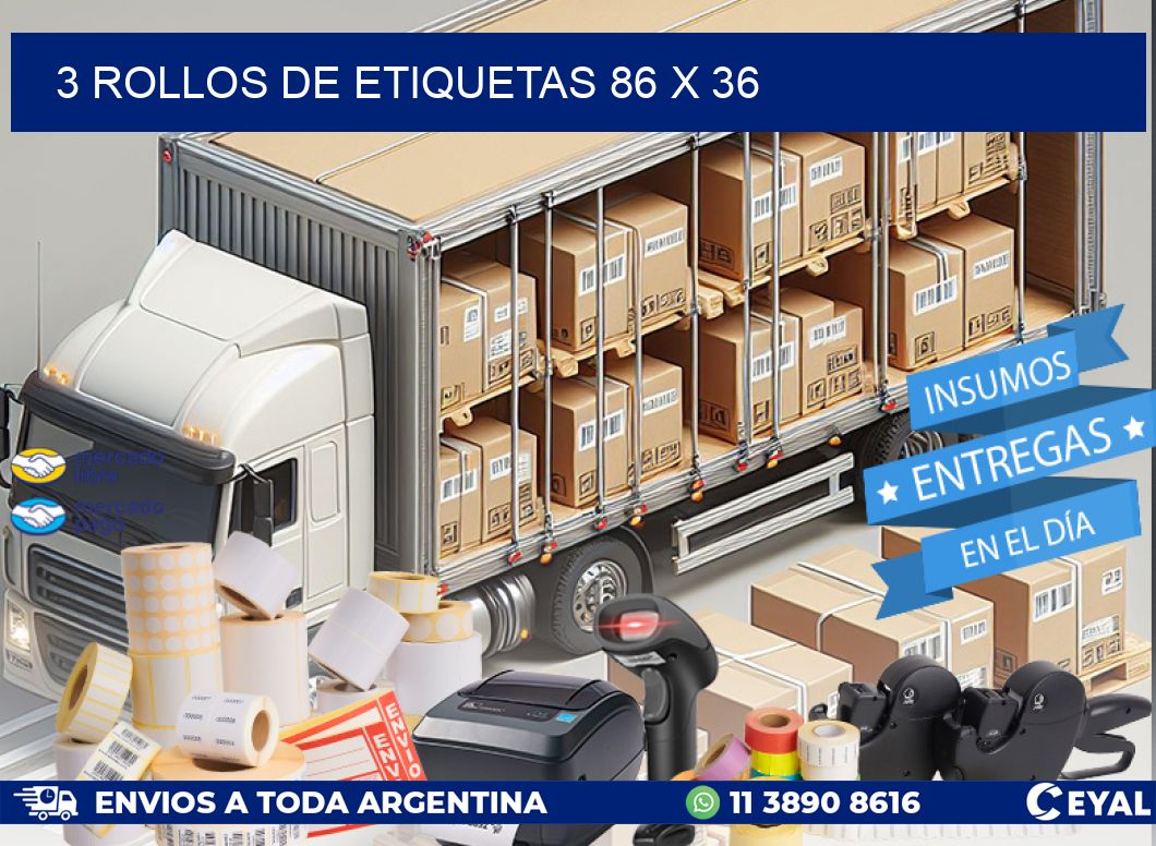 3 ROLLOS DE ETIQUETAS 86 x 36