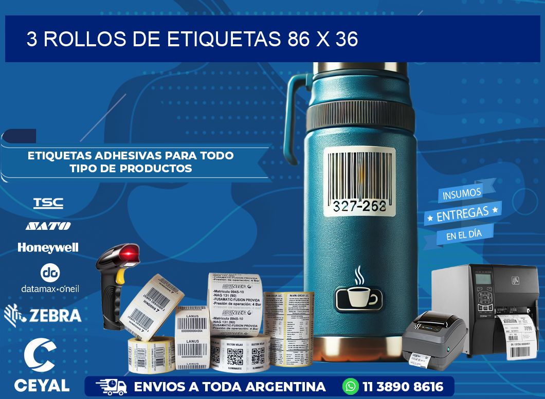 3 ROLLOS DE ETIQUETAS 86 x 36