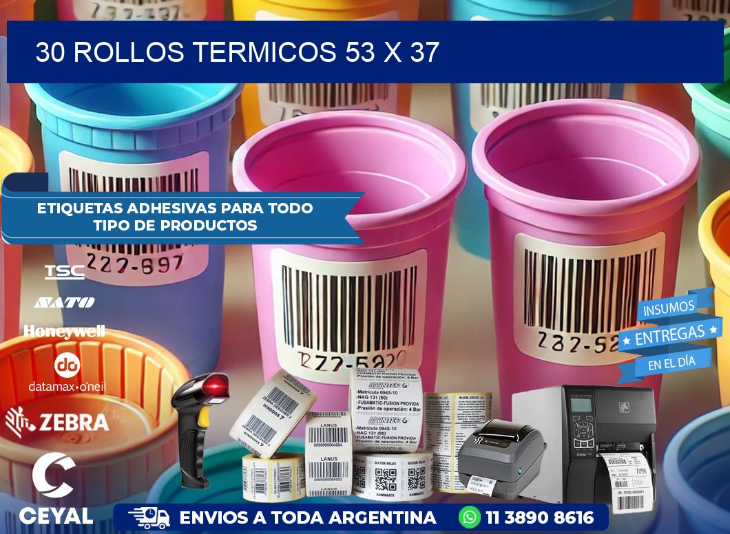 30 ROLLOS TERMICOS 53 x 37