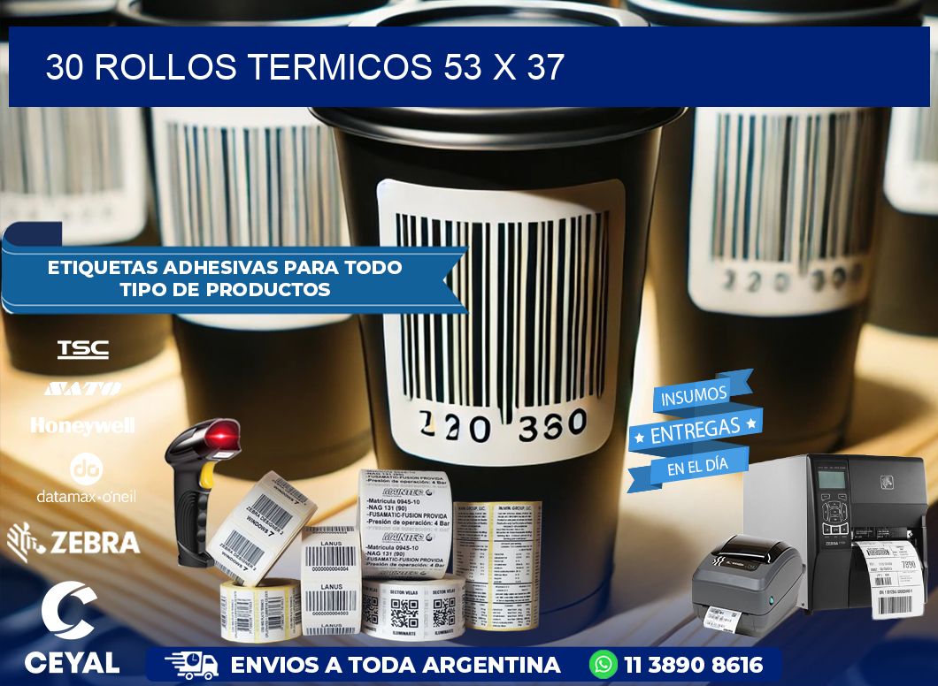 30 ROLLOS TERMICOS 53 x 37