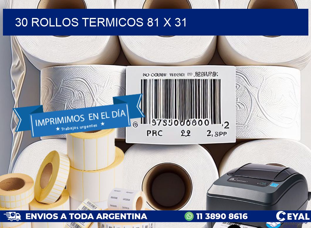 30 ROLLOS TERMICOS 81 x 31