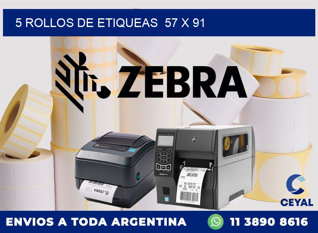 5 ROLLOS DE ETIQUEAS  57 x 91