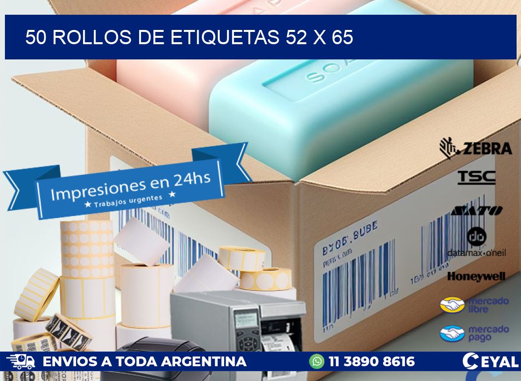 50 ROLLOS DE ETIQUETAS 52 x 65
