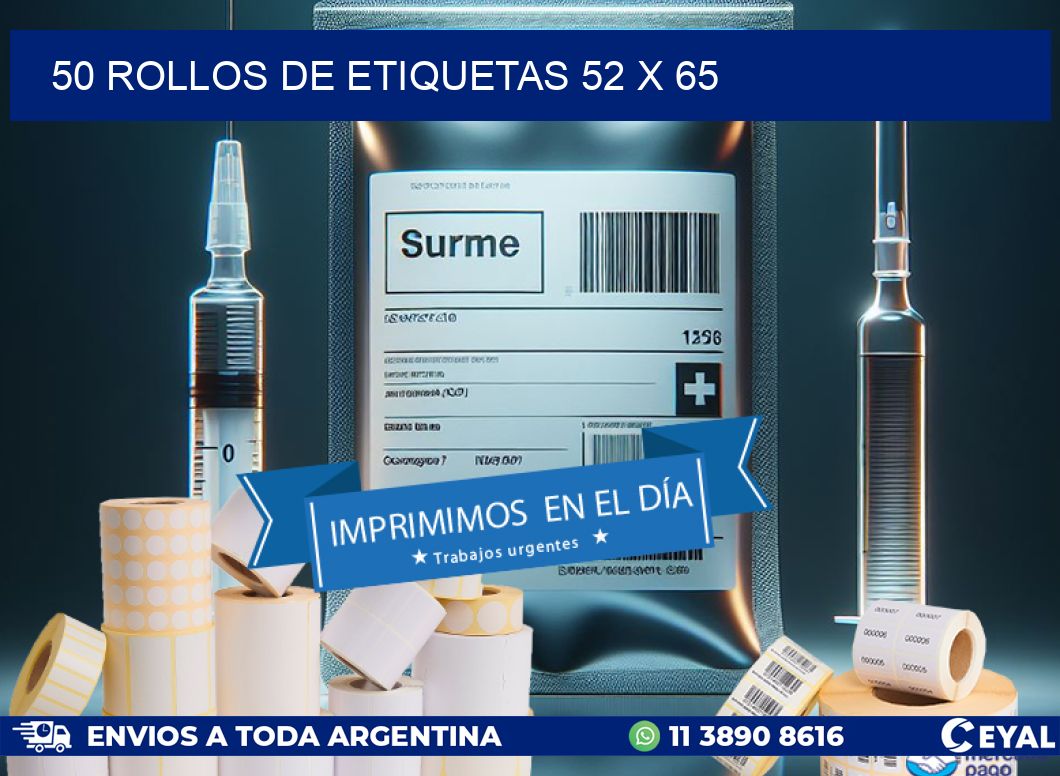 50 ROLLOS DE ETIQUETAS 52 x 65