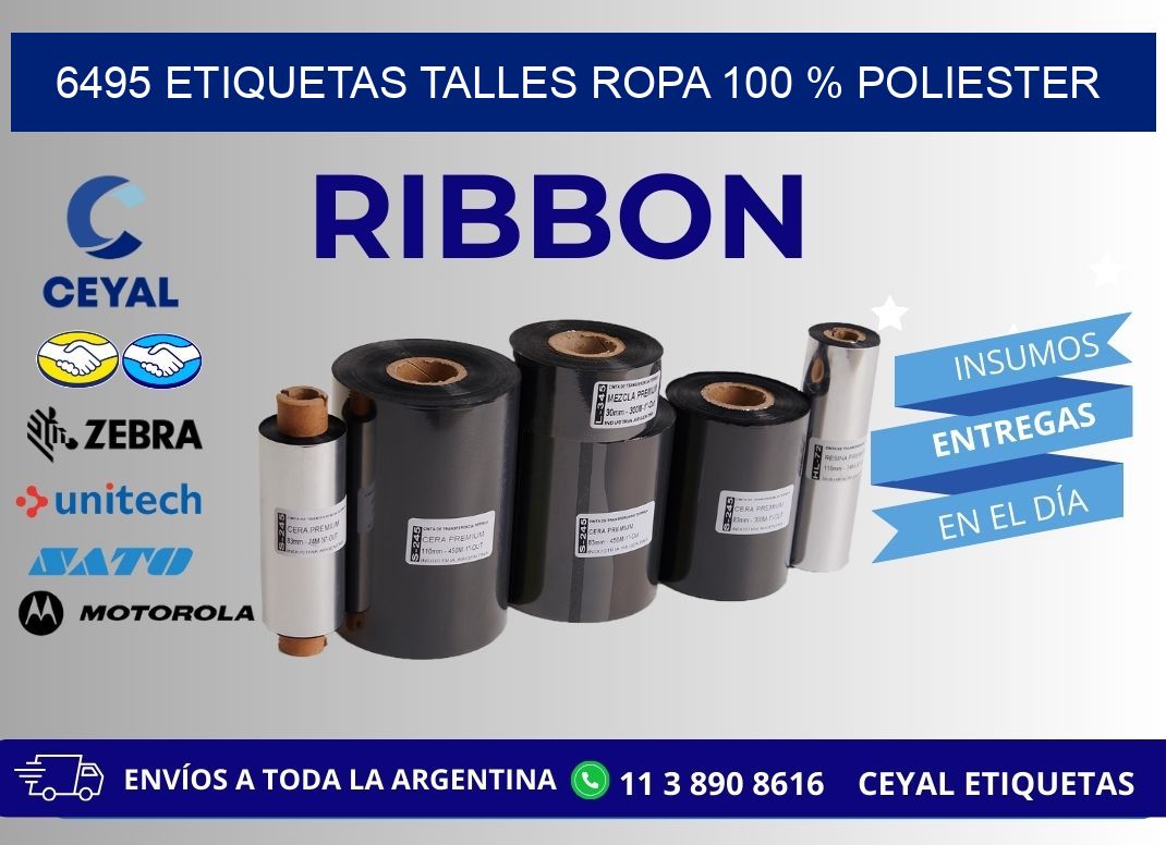 6495 ETIQUETAS TALLES ROPA 100 % POLIESTER