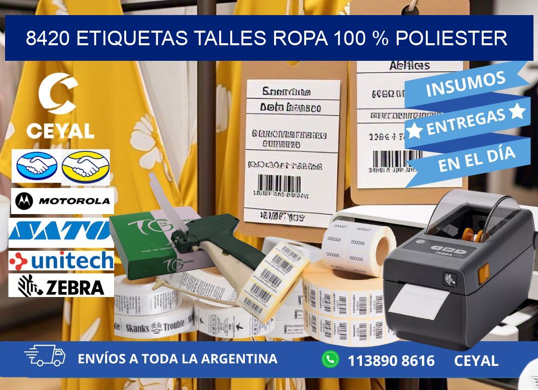 8420 ETIQUETAS TALLES ROPA 100 % POLIESTER