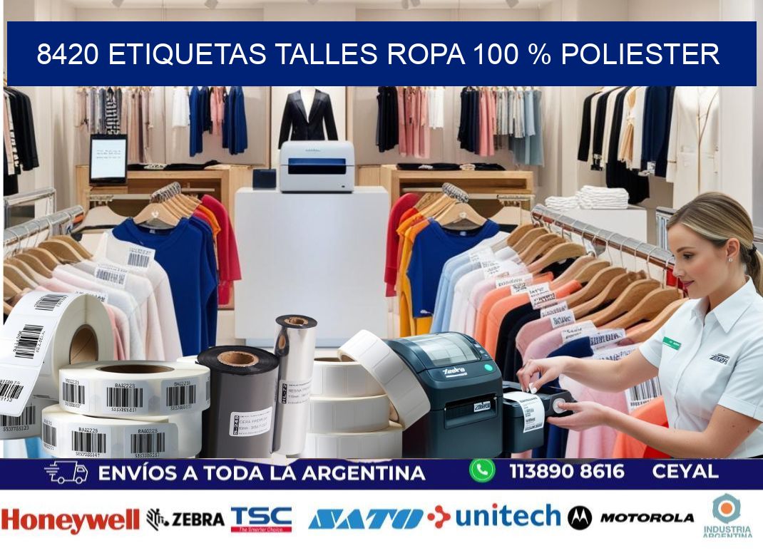 8420 ETIQUETAS TALLES ROPA 100 % POLIESTER