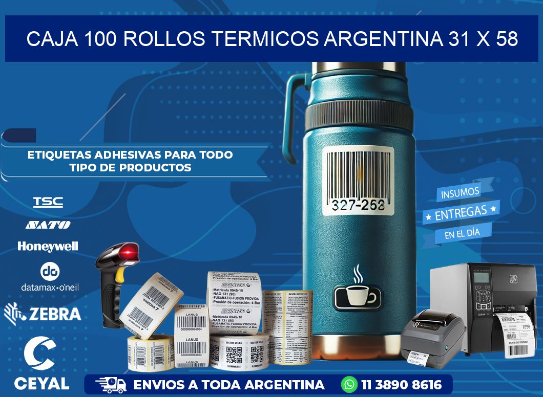 CAJA 100 ROLLOS TERMICOS ARGENTINA 31 x 58
