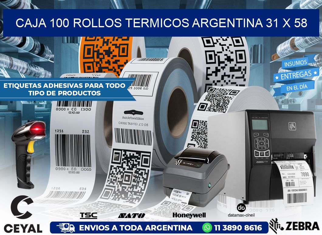 CAJA 100 ROLLOS TERMICOS ARGENTINA 31 x 58