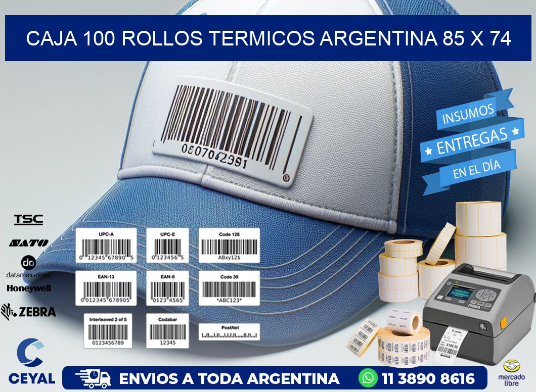 CAJA 100 ROLLOS TERMICOS ARGENTINA 85 x 74