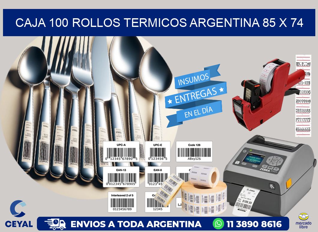 CAJA 100 ROLLOS TERMICOS ARGENTINA 85 x 74