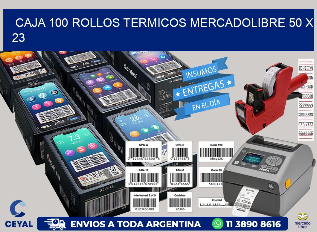 CAJA 100 ROLLOS TERMICOS MERCADOLIBRE 50 x 23