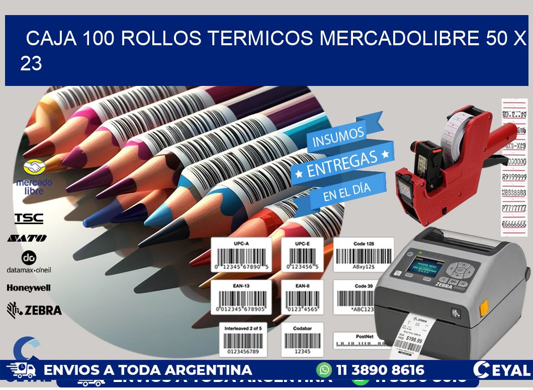 CAJA 100 ROLLOS TERMICOS MERCADOLIBRE 50 x 23