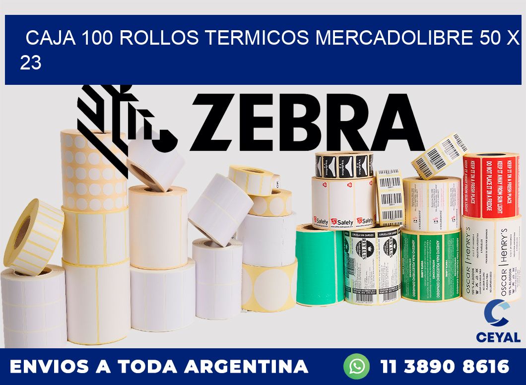 CAJA 100 ROLLOS TERMICOS MERCADOLIBRE 50 x 23