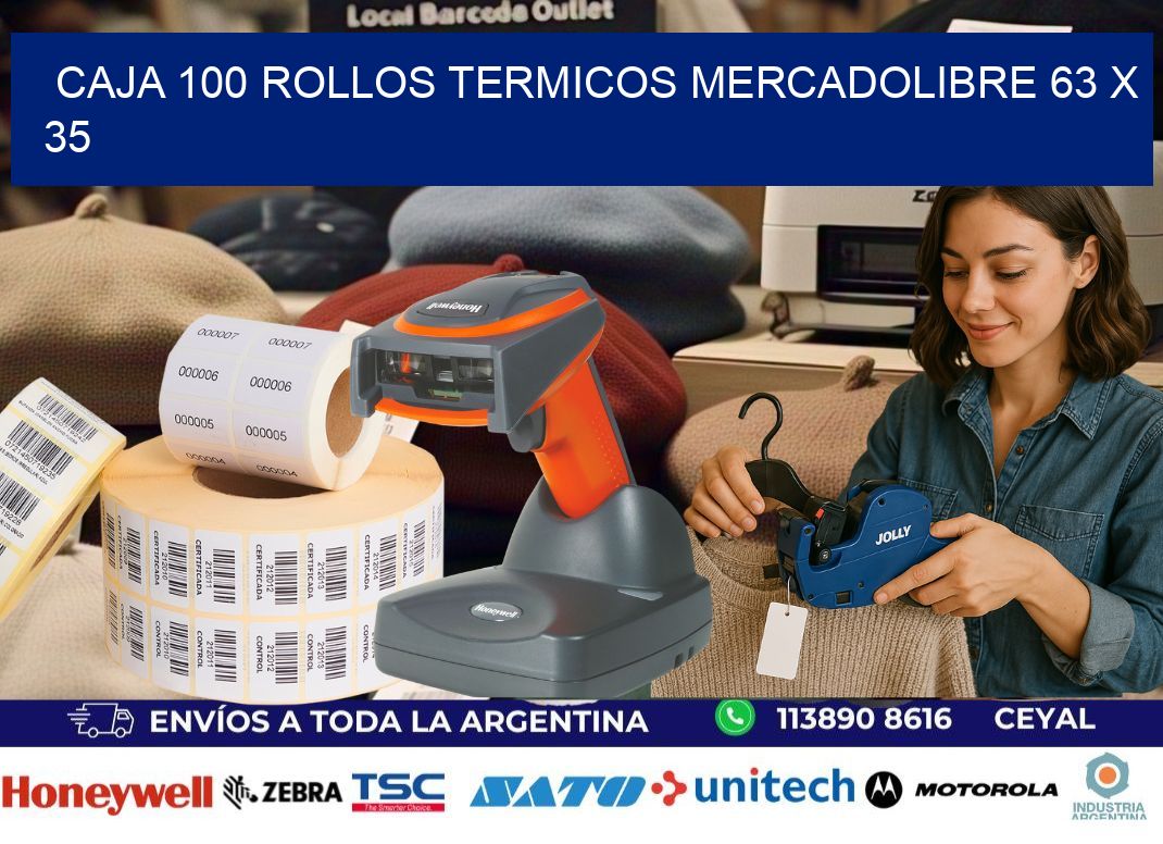 CAJA 100 ROLLOS TERMICOS MERCADOLIBRE 63 x 35