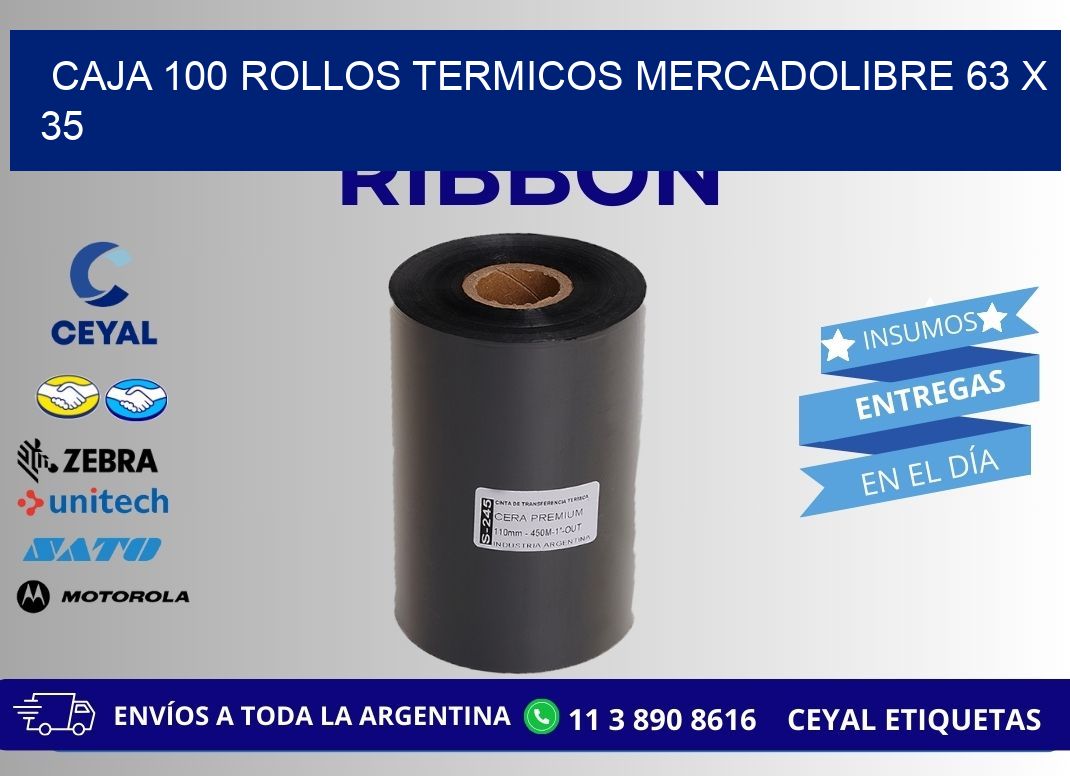 CAJA 100 ROLLOS TERMICOS MERCADOLIBRE 63 x 35
