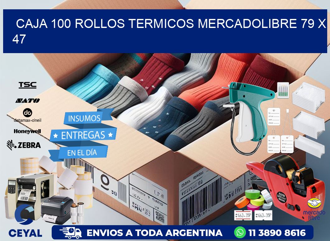 CAJA 100 ROLLOS TERMICOS MERCADOLIBRE 79 x 47