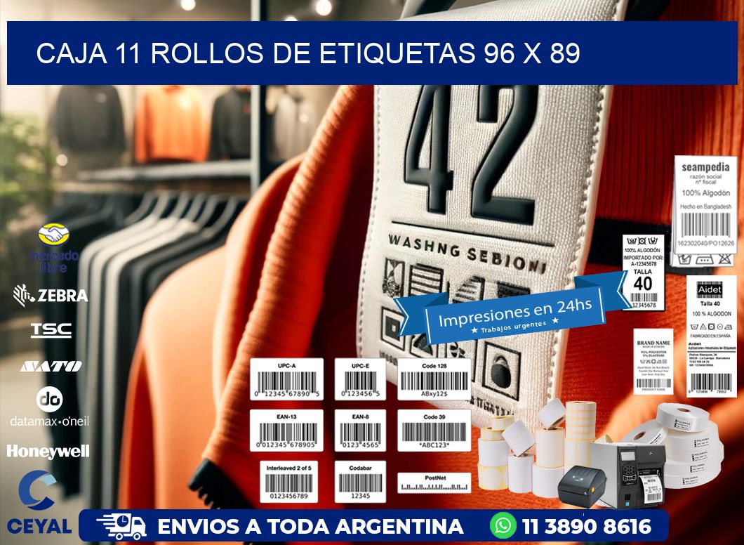 CAJA 11 ROLLOS DE ETIQUETAS 96 x 89