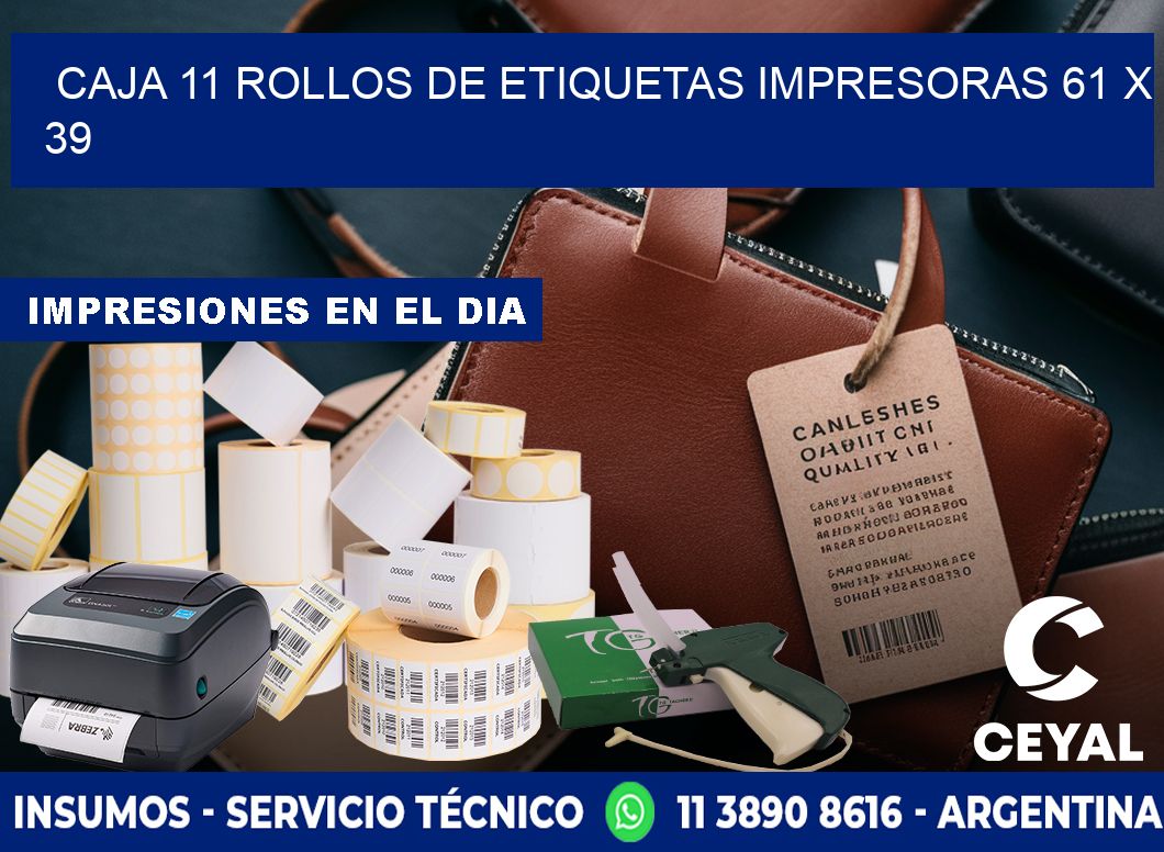 CAJA 11 ROLLOS DE ETIQUETAS IMPRESORAS 61 x 39