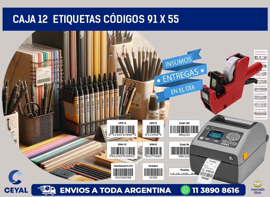 CAJA 12  ETIQUETAS CÓDIGOS 91 x 55
