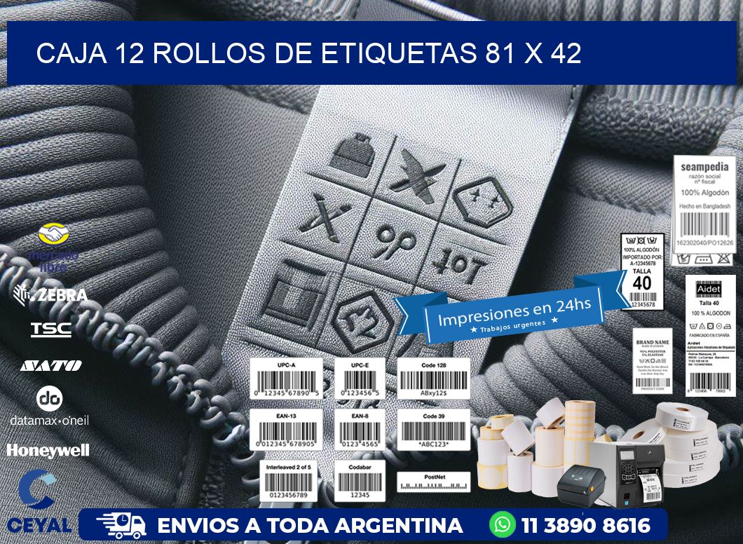 CAJA 12 ROLLOS DE ETIQUETAS 81 x 42
