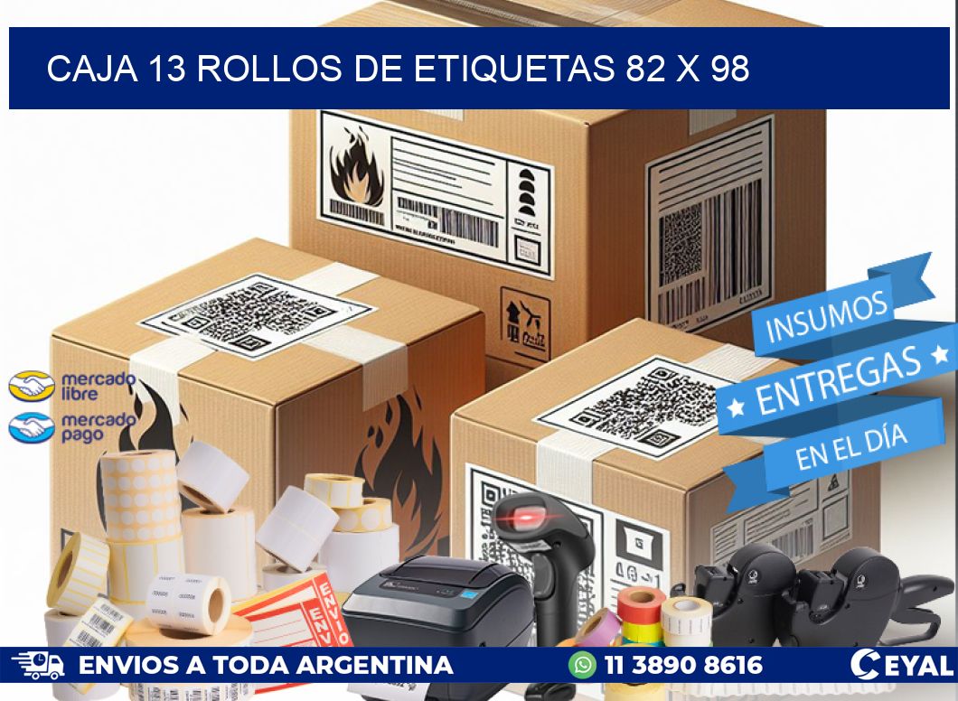 CAJA 13 ROLLOS DE ETIQUETAS 82 x 98