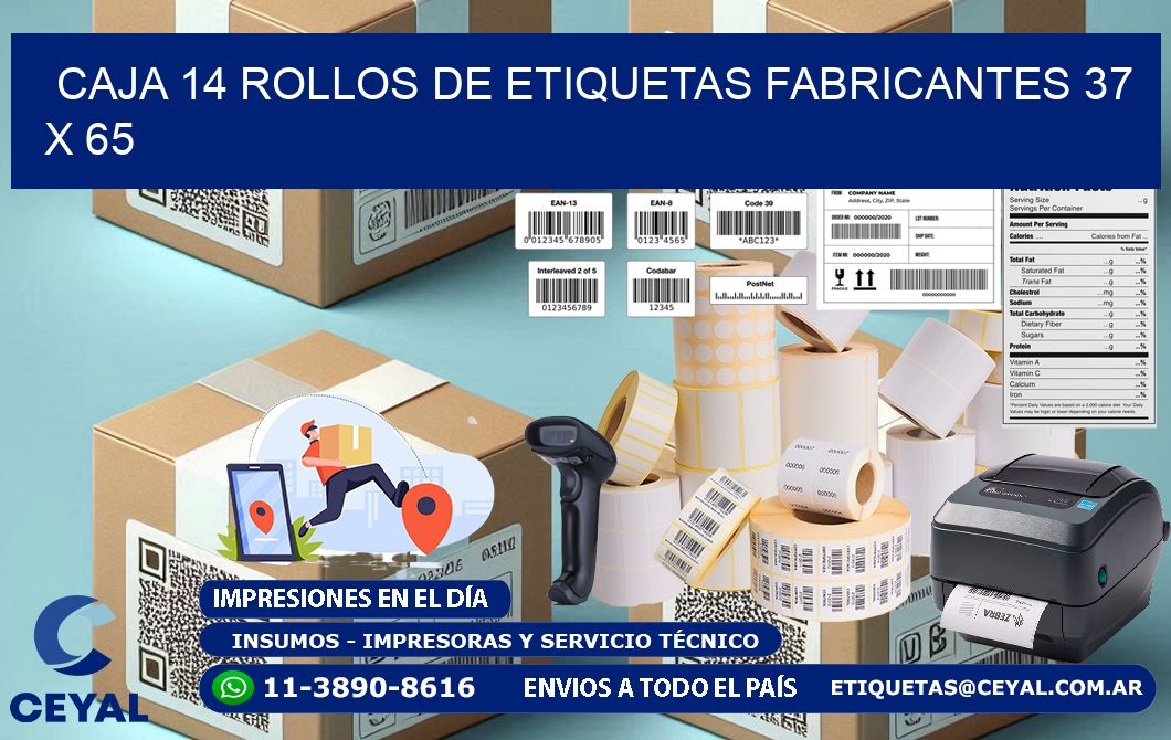 CAJA 14 ROLLOS DE ETIQUETAS FABRICANTES 37 x 65