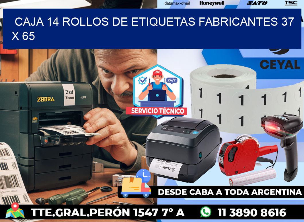 CAJA 14 ROLLOS DE ETIQUETAS FABRICANTES 37 x 65