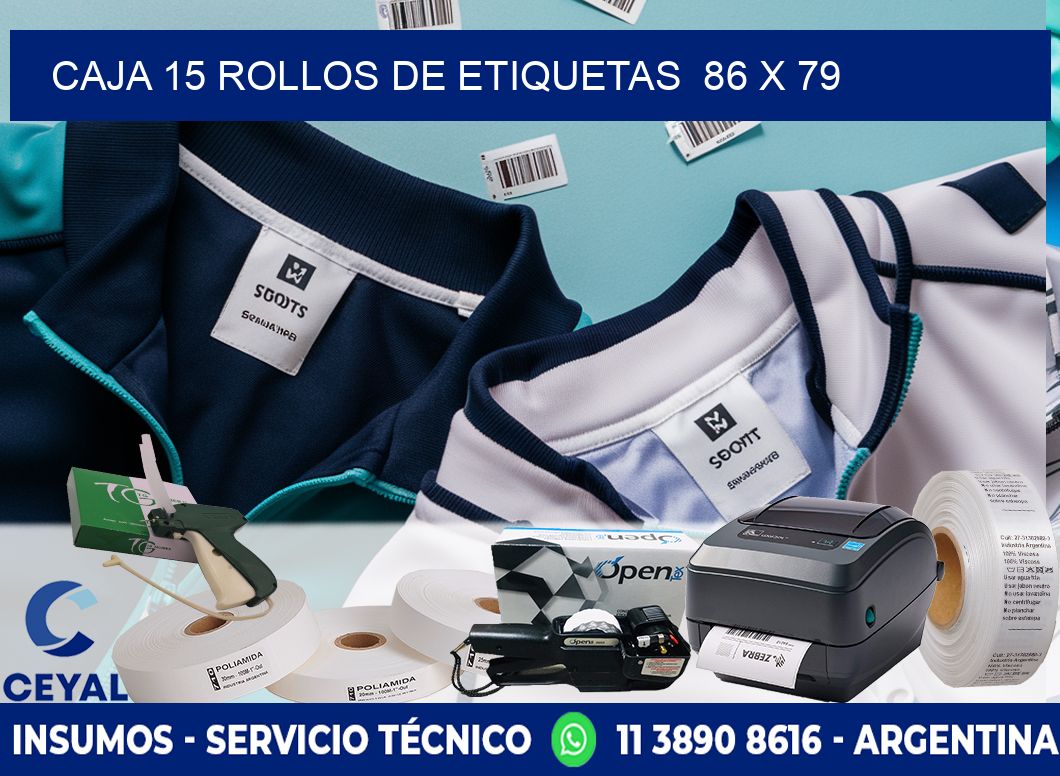 CAJA 15 ROLLOS DE ETIQUETAS  86 x 79