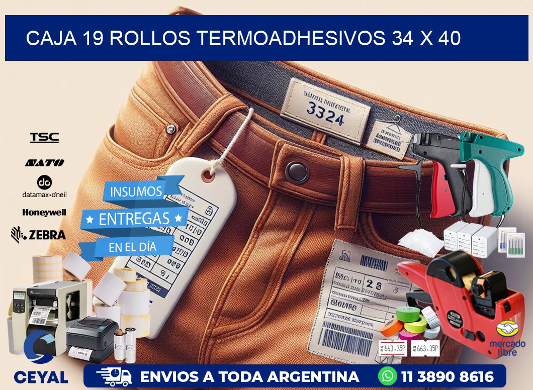 CAJA 19 ROLLOS TERMOADHESIVOS 34 x 40