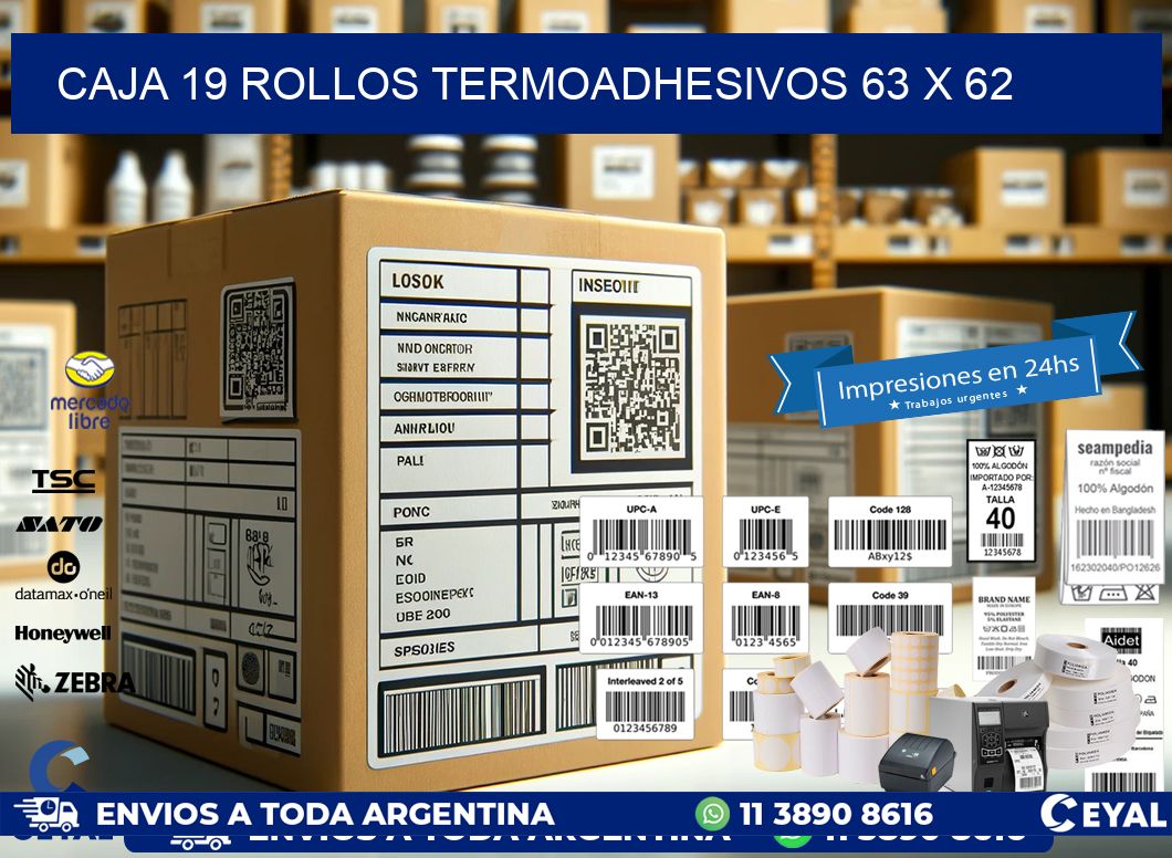 CAJA 19 ROLLOS TERMOADHESIVOS 63 x 62