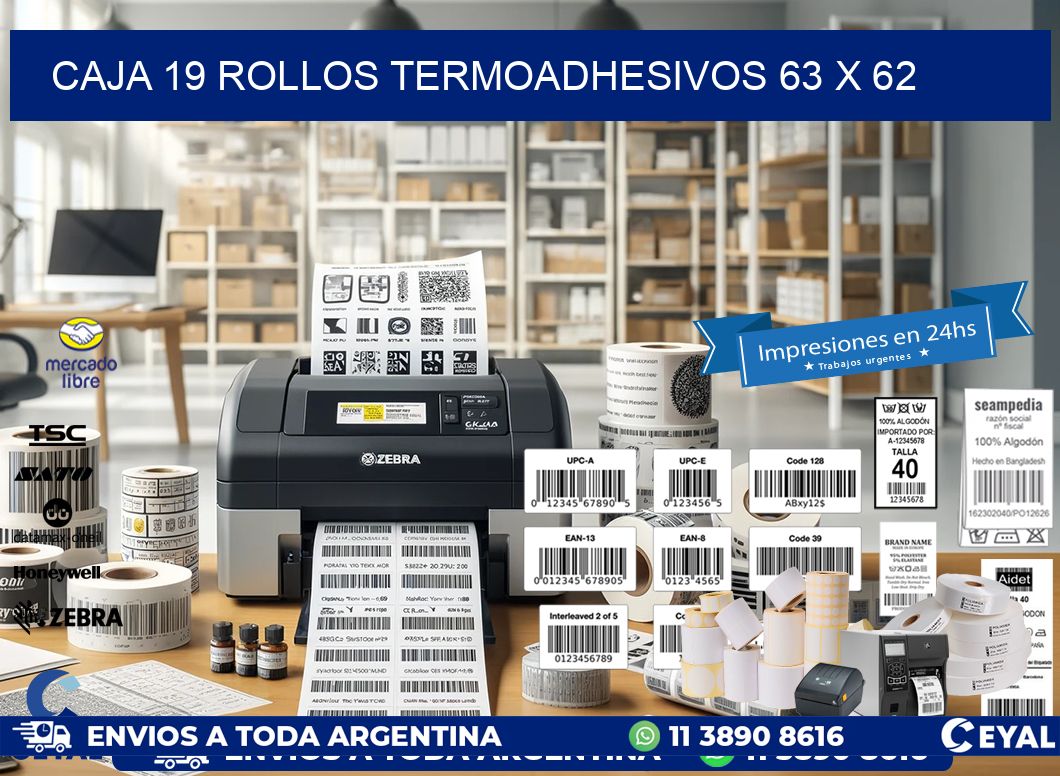 CAJA 19 ROLLOS TERMOADHESIVOS 63 x 62