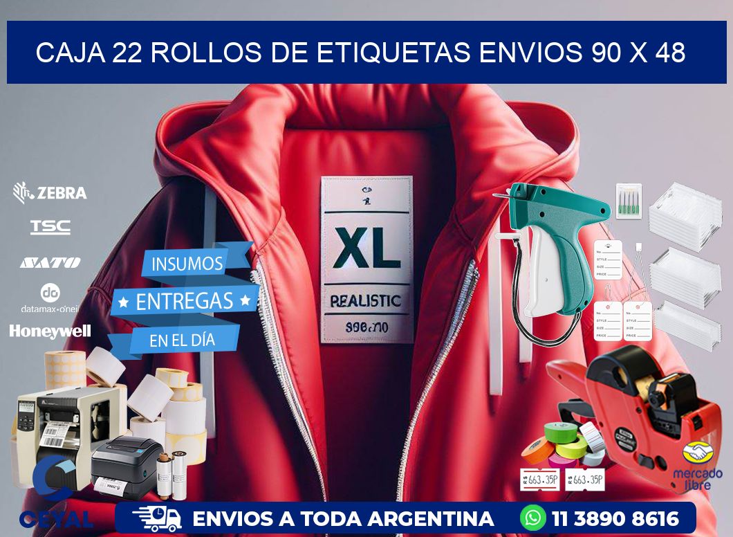 CAJA 22 ROLLOS DE ETIQUETAS ENVIOS 90 x 48