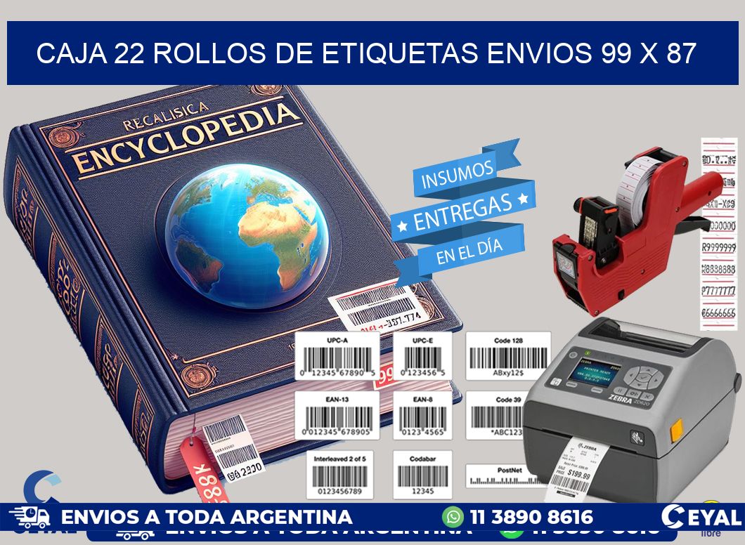 CAJA 22 ROLLOS DE ETIQUETAS ENVIOS 99 x 87