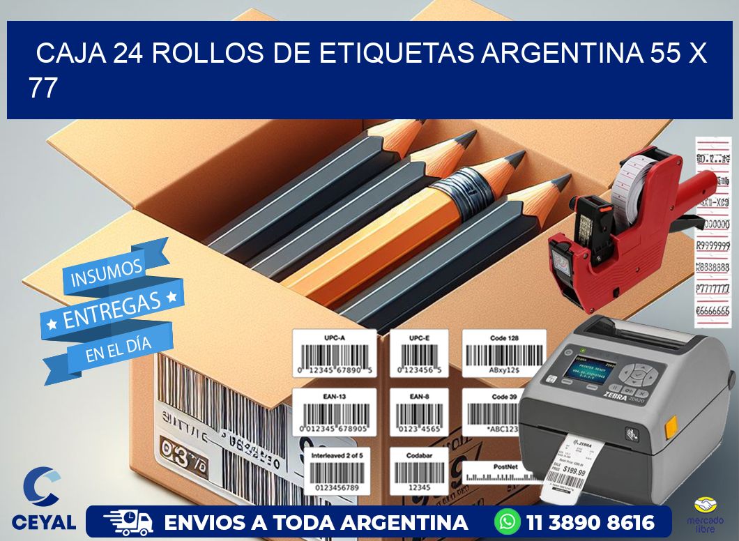CAJA 24 ROLLOS DE ETIQUETAS ARGENTINA 55 x 77