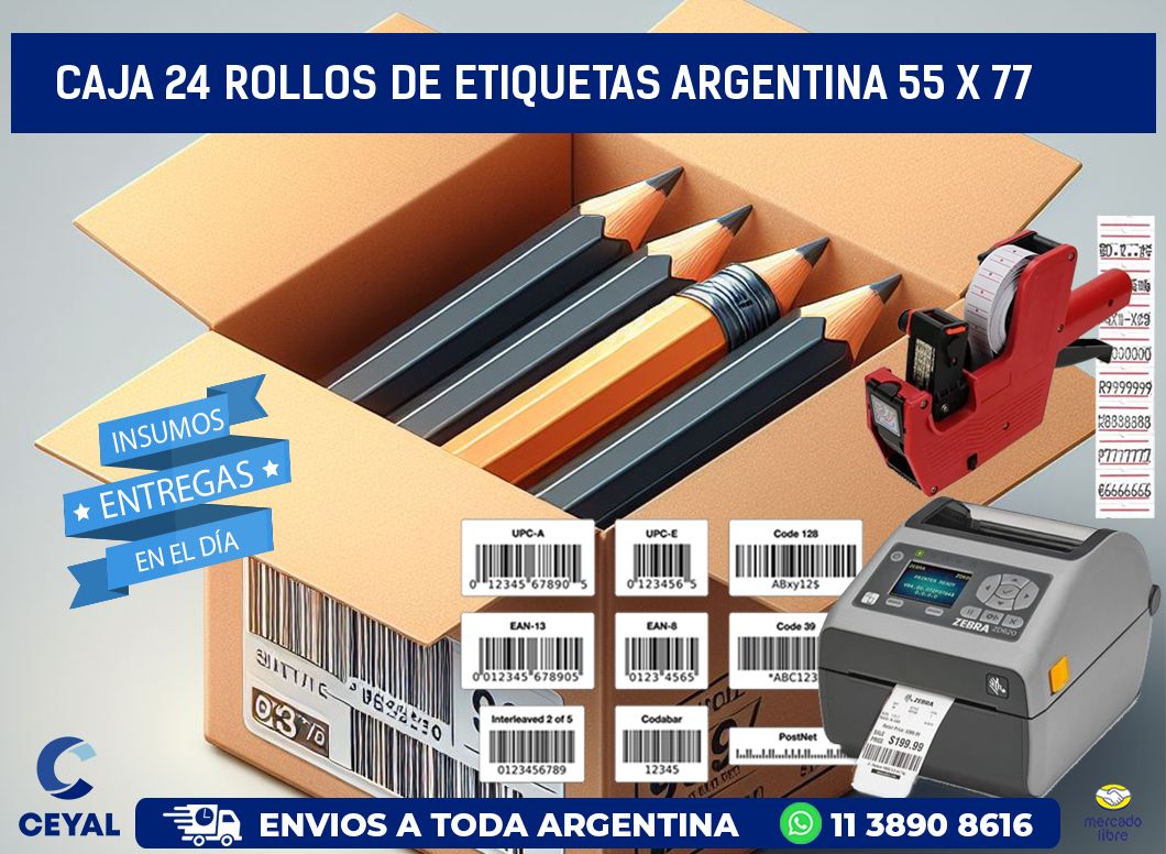 CAJA 24 ROLLOS DE ETIQUETAS ARGENTINA 55 x 77