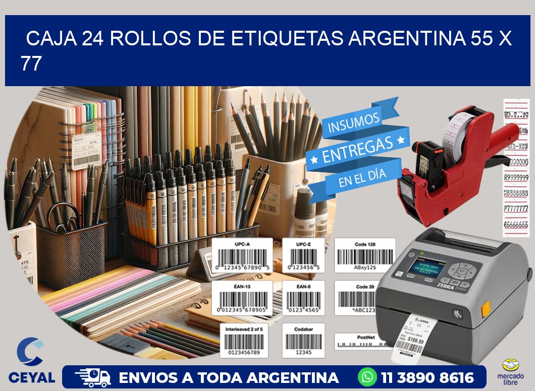 CAJA 24 ROLLOS DE ETIQUETAS ARGENTINA 55 x 77
