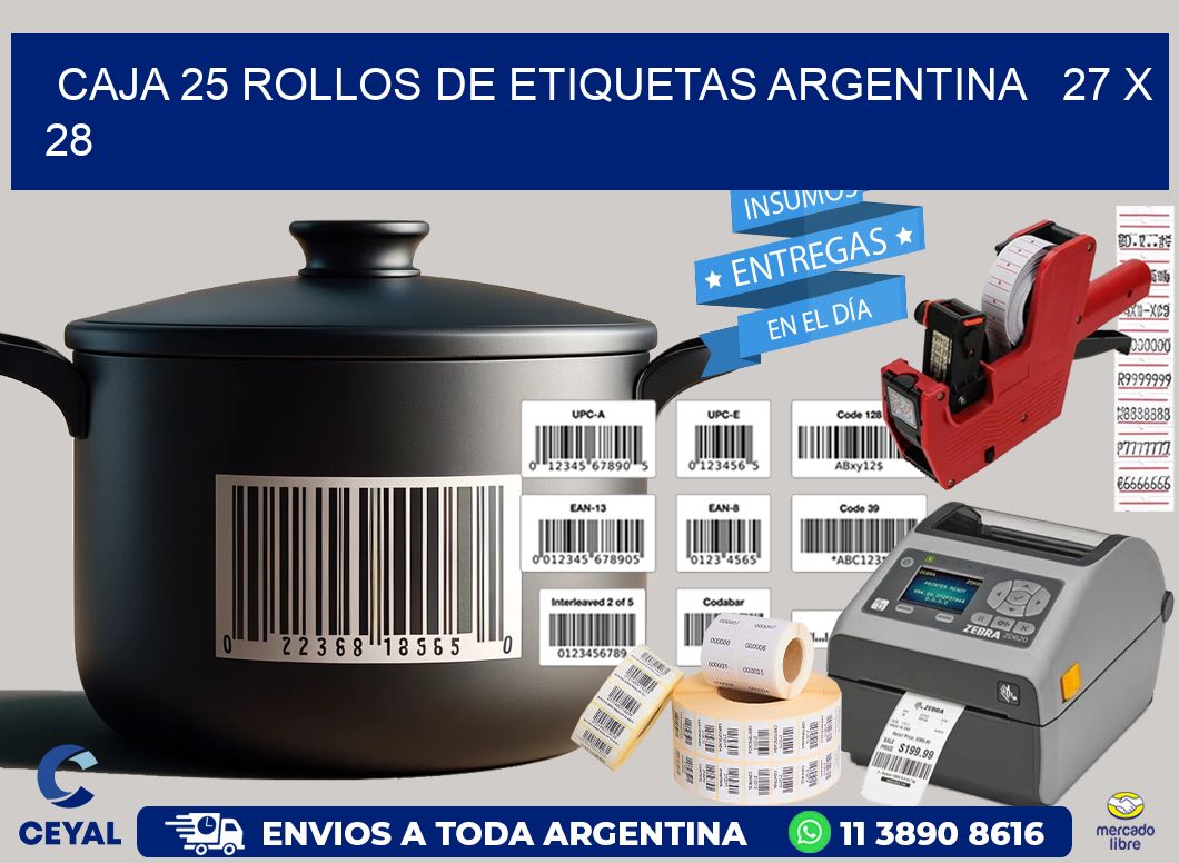 CAJA 25 ROLLOS DE ETIQUETAS ARGENTINA   27 x 28