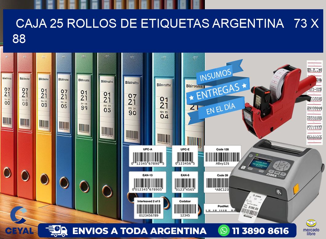 CAJA 25 ROLLOS DE ETIQUETAS ARGENTINA   73 x 88